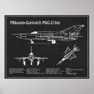 MiG-21 bis - Aeroplane Blueprint Plans PD Poster