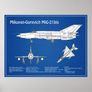 MiG-21 bis - Airplane Blueprint Plans ABD Poster