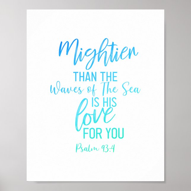Mightier Than The Waves Bible Verse Wall Art Blue (Front)