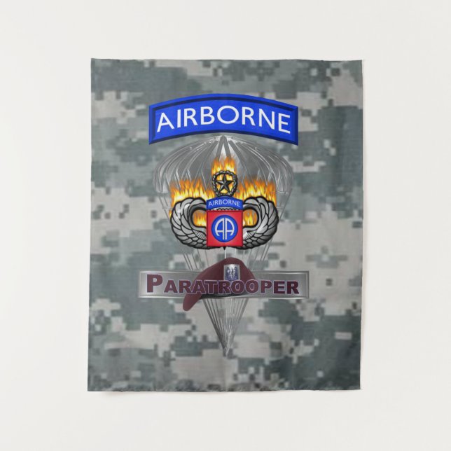 Mighty 82nd Airborne Division Silver Chute Tapestry (Front)