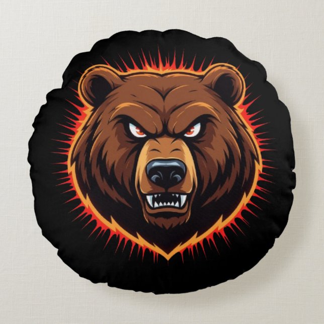 Mighty Bear – Raw Strength of Nature Round Cushion (Front)