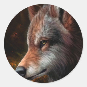 Mighty cosmical wolf painting classic round sticker