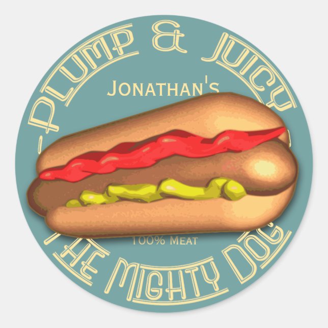 Mighty Dog Hotdog Personalised Classic Round Sticker (Front)
