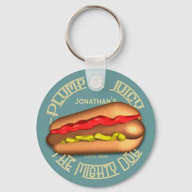 Mighty Dog Hotdog Personalised Key Ring (Front)