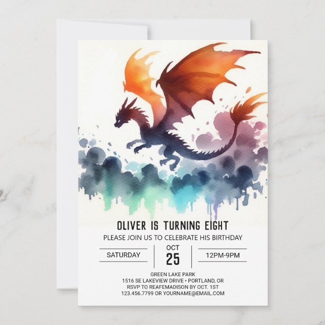 Mighty Dragon Birthday Digital Invitation (Front)