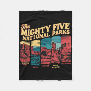 Mighty Five Big 5 National Parks Hiking Camping Vi Fleece Blanket