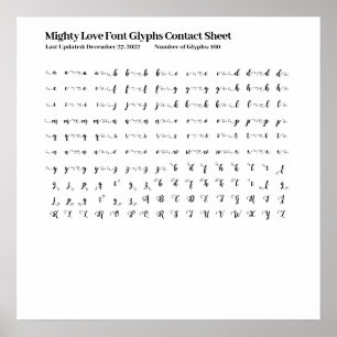 Mighty Love Font Glyphs Contact Sheet Poster