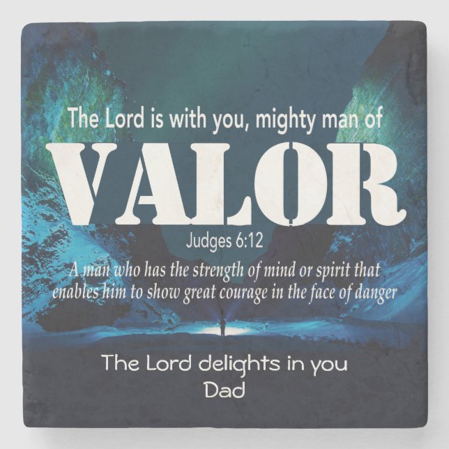 MIGHTY MAN OF VALOR Christian Inspirational Stone Coaster (Front)