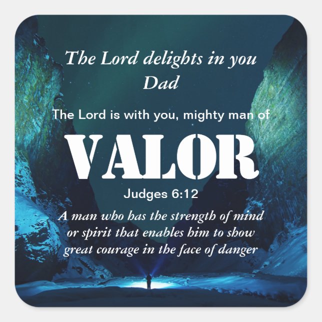 MIGHTY MAN OF VALOR | Christian Square Sticker (Front)