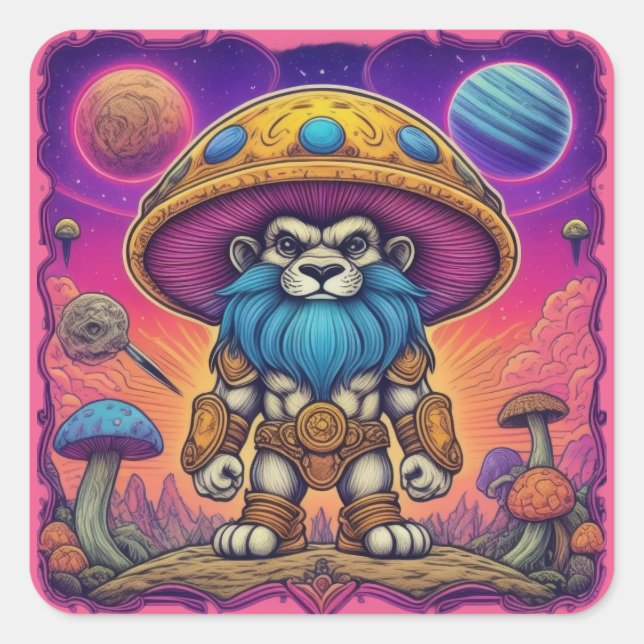 Mighty Mushroom Cat Square Sticker (Front)