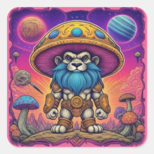 Mighty Mushroom Cat Square Sticker