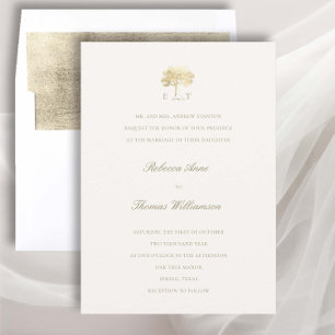 Mighty Oak Faux Gold Formal Traditional Wedding Invitation