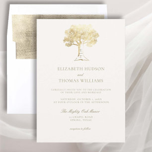 Mighty Oak Faux Gold Monograms Formal Wedding Invitation