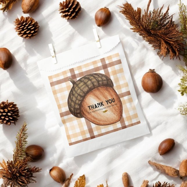 Mighty Oaks Brown Plaid Fall Acorn Baby Shower Favour Bag (Creator Uploaded)