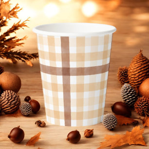 Mighty Oaks Rustic Fall Watercolor Brown Plaid Paper Cups