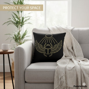 Mighty Scarab Golden Guardian Egyptian Art Cushion
