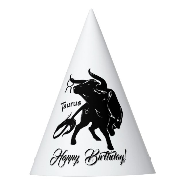 Mighty Taurus the Bull Zodiac Happy Birthday Party Hat (Front)