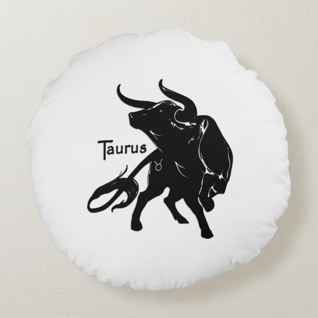 Mighty Taurus the Bull Zodiac Initial Round Cushion (Back)