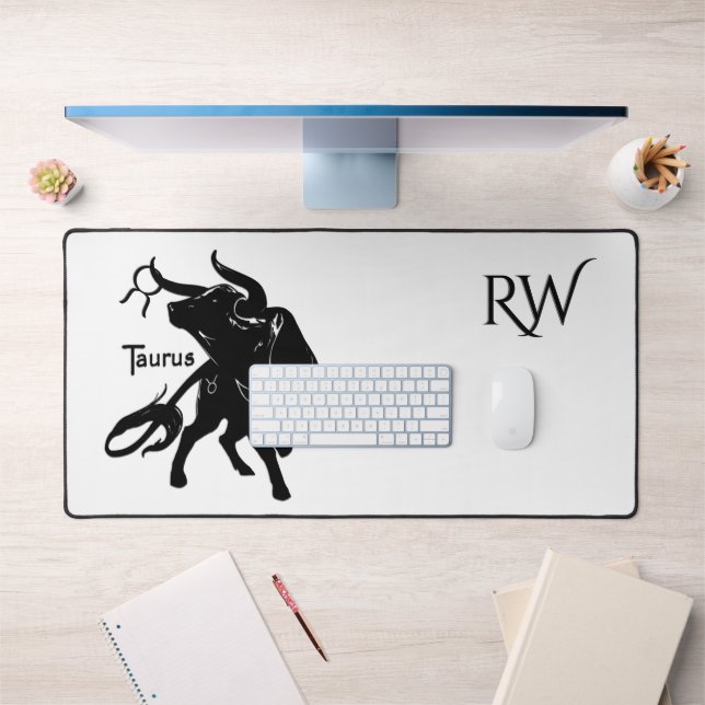 Mighty Taurus the Bull Zodiac Initials Desk Mat (Office 1)