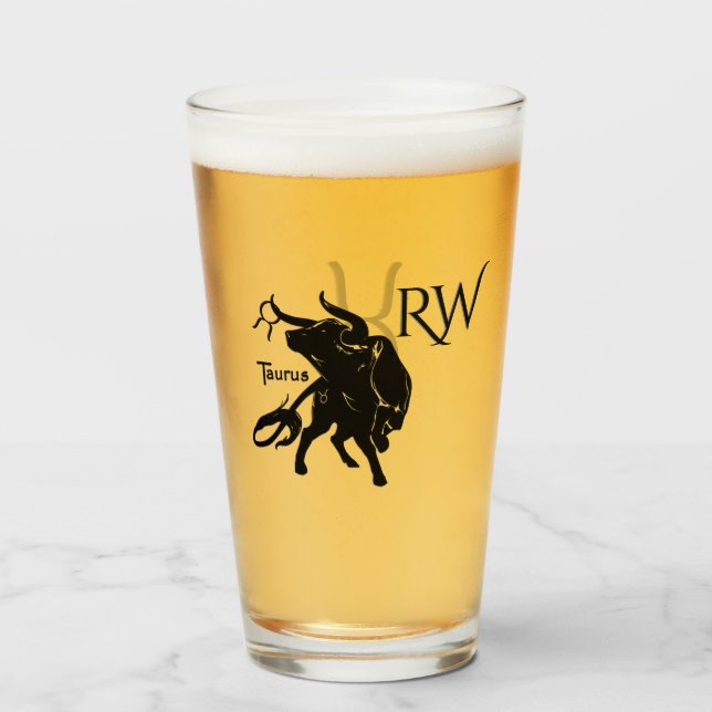 Mighty Taurus the Bull Zodiac Monogram Glass (Front Filled)