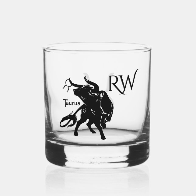 Mighty Taurus the Bull Zodiac Monogram Whiskey Glass (Front)