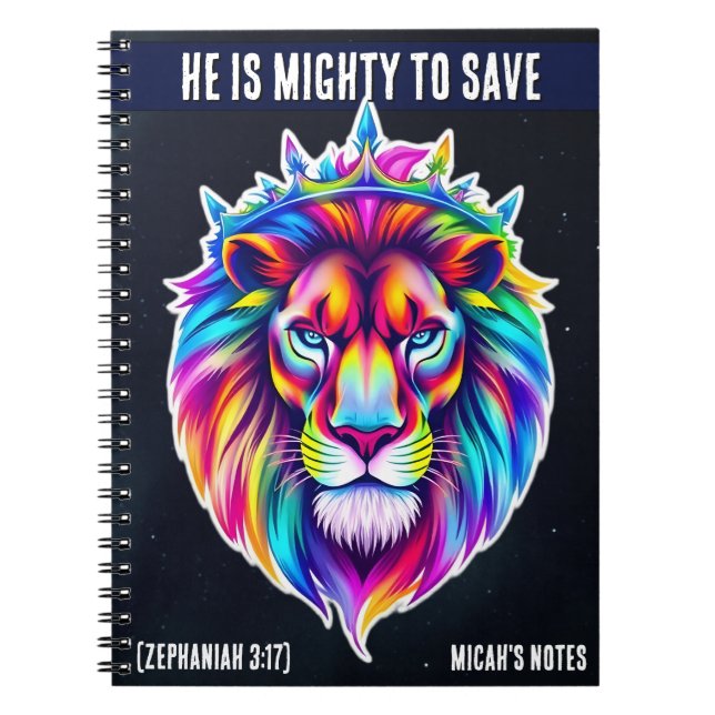 Mighty to Save - Custom Notebook Bible Verse Lion (Front)