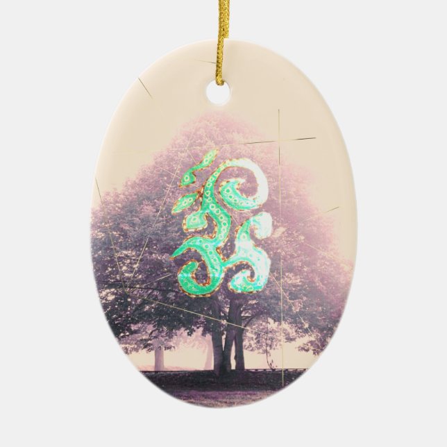 Mighty Tree in Fog Mystery Symbol Ceramic Ornament (Front)