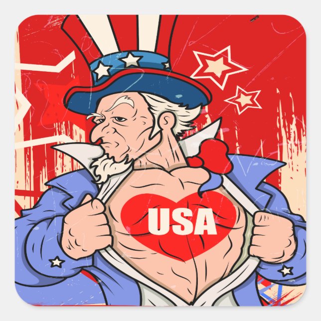 Mighty Uncle Sam Love USA Tattoo Square Sticker (Front)