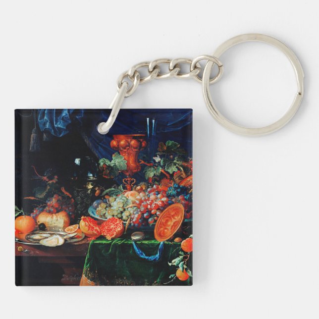 Mignon - Fruits and Oysters, fine art painting Key Ring (Back)