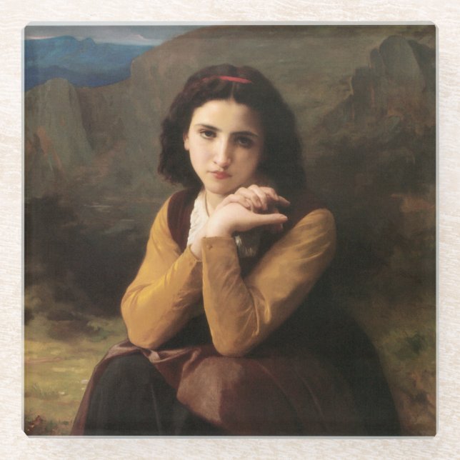 Mignon Innocence of Adolescent Girl, Bouguereau  Glass Coaster (Front)