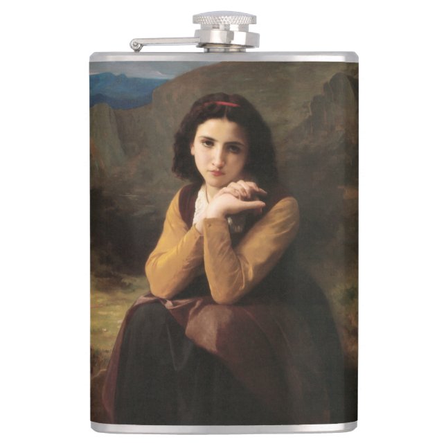 Mignon Innocence of Adolescent Girl, Bouguereau  Hip Flask (Front)