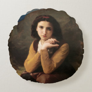 Mignon Innocence of Adolescent Girl, Bouguereau Round Cushion