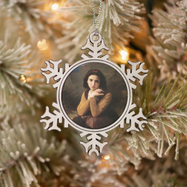 Mignon Innocence of Adolescent Girl, Bouguereau  Snowflake Pewter Christmas Ornament (Tree)
