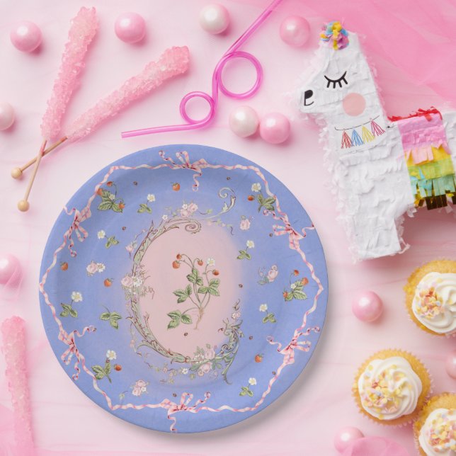 Mignonette Strawberries French Blue Large Plate  (Party)