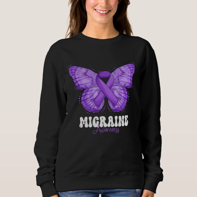 Migraine Awareness Month Purple Ribbon Butterfly Sweatshirt (Front)