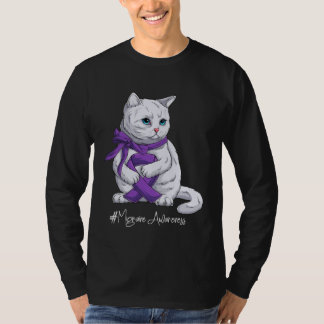 Migraine Awareness Month Purple Ribbon Cat T-Shirt