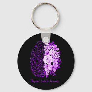 Migraine Headache Awareness Brain Flower Purple Key Ring