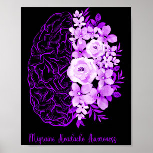 Migraine Headache Awareness Brain Flower Purple Poster
