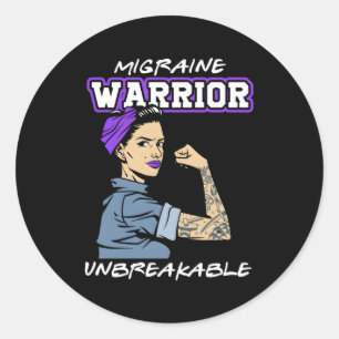Migraine Warrior Unbreakable Headache Fighter Purp Classic Round Sticker
