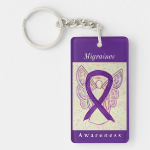 Migraines Awareness Ribbon Guardian Angel Keychain
