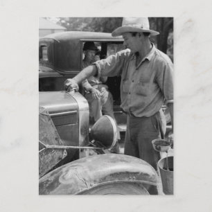 Migrant Fruit Worker Cars, 1940 Postcard