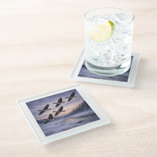 Migrating Geese in Winter Glass Coaster