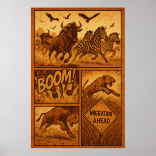 Migration Ahead – Zebra & Wildebeest Stampede Poster