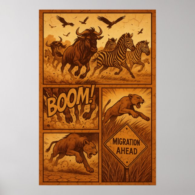 Migration Ahead – Zebra & Wildebeest Stampede Poster (Front)