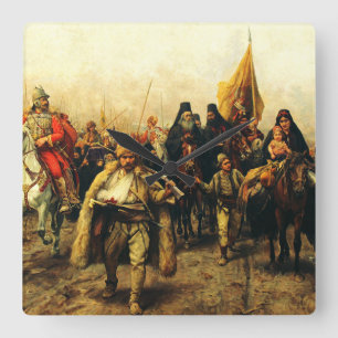 Migration of the Serbs by Paja Jovanovic Fine Art Square Wall Clock