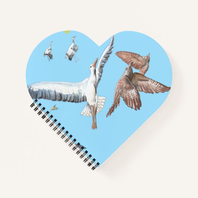 Migratory birds tracing their flights heart shaped notebook (Front)