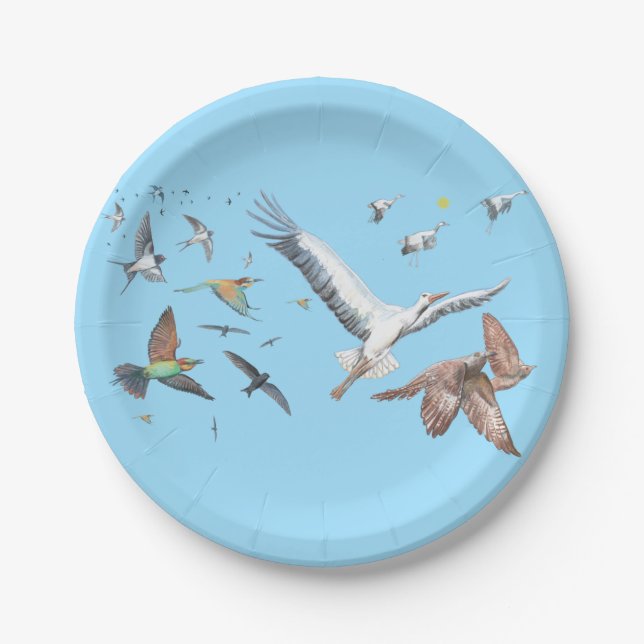 Migratory birds tracing their flights Illustration Paper Plate (Front)