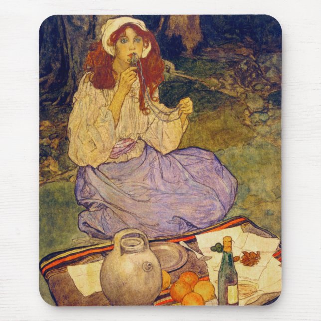 Miguela, kneeling still, put it to her lip mouse pad (Front)