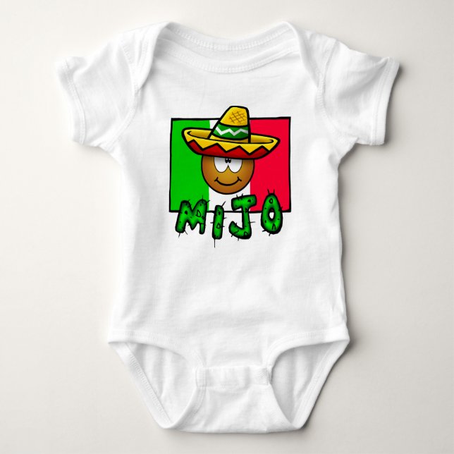 Mijo - Cute Little Mexican Kid Wearing Sombrero Baby Bodysuit (Front)