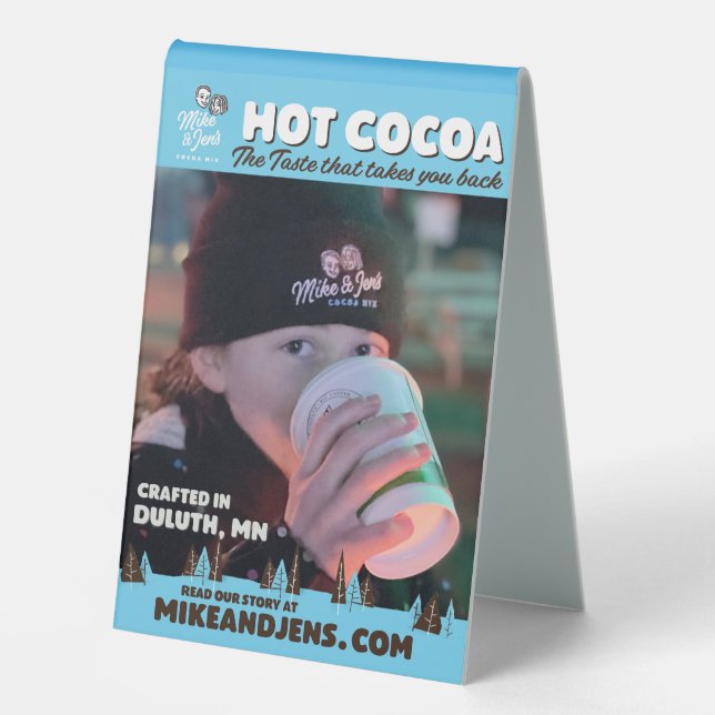 Mike and Jen's Cocoa Table Tent 2 (Front)